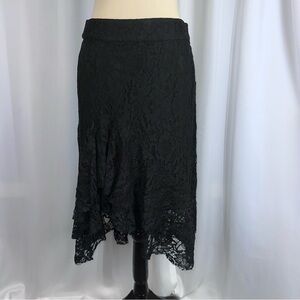 NWT Who What Wear Black Lace Midi Skirt Size 2 Asymmetrical Hem‎ Lined Goth Glam